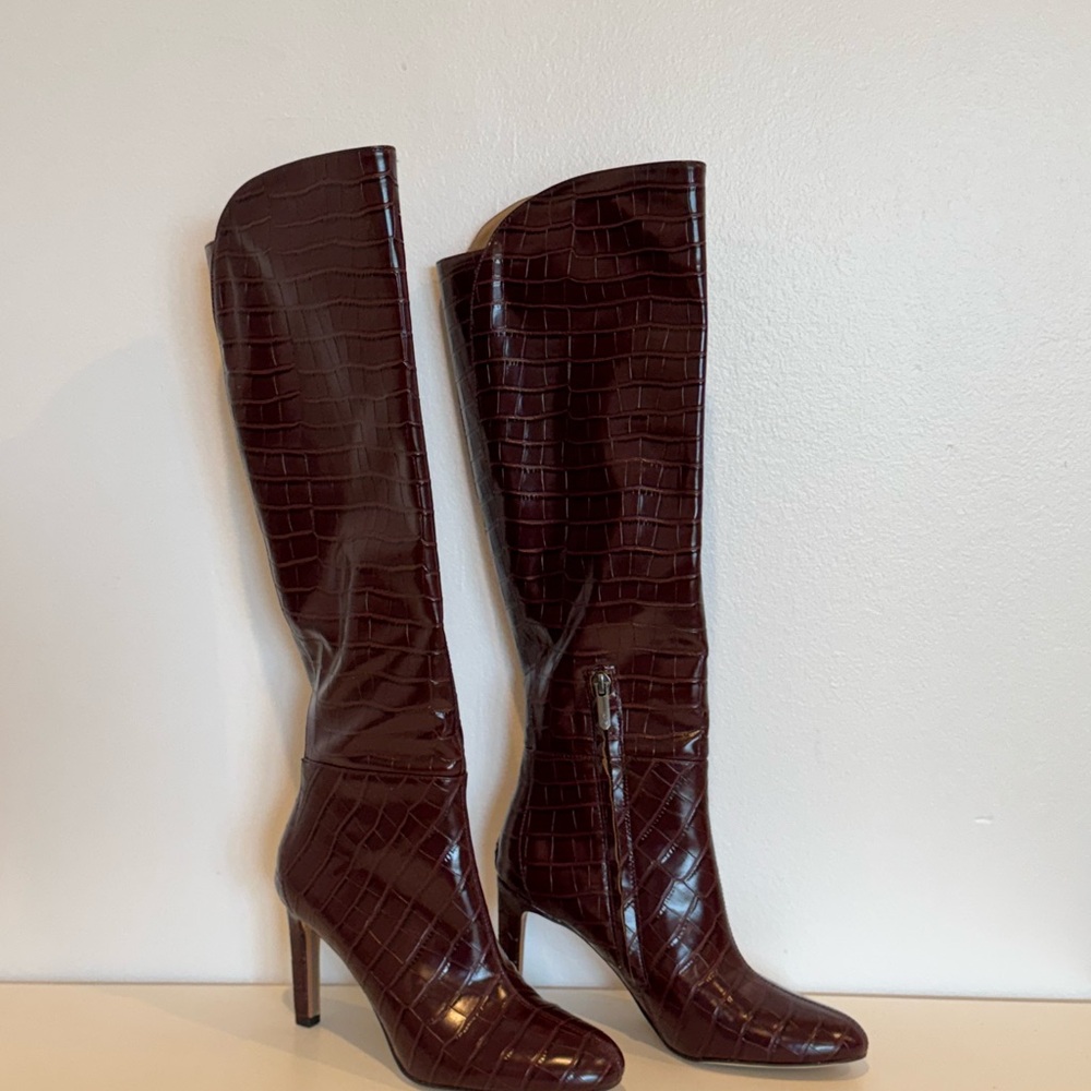 Sam Edelman - Wide Calf Red Croc-Embossed Knee-High Boots